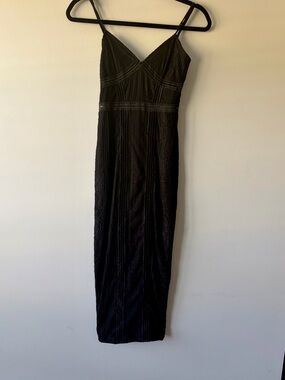 black lace mesh stripe insert midi dress PrettyLittleThing | Dresses | Black Frill Cup Detail Maxi Dress